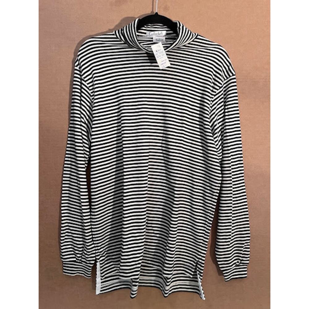 VTG 80s New Garfinckels Turtleneck Shirt Black Cream Stripe